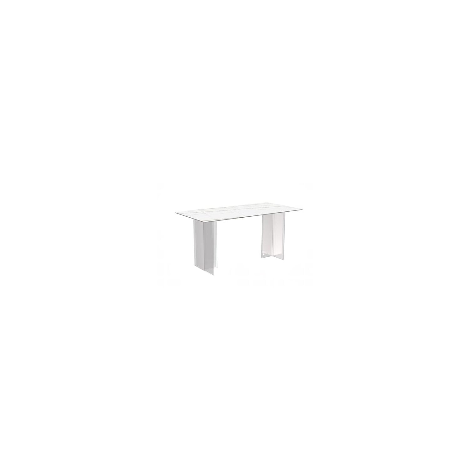 LeisureMod Modern 62” Rectangular Dining Table for 4 to 8 People with Sintered Stone/Glass Top and Acrylic Base Kova Series in White/Gold