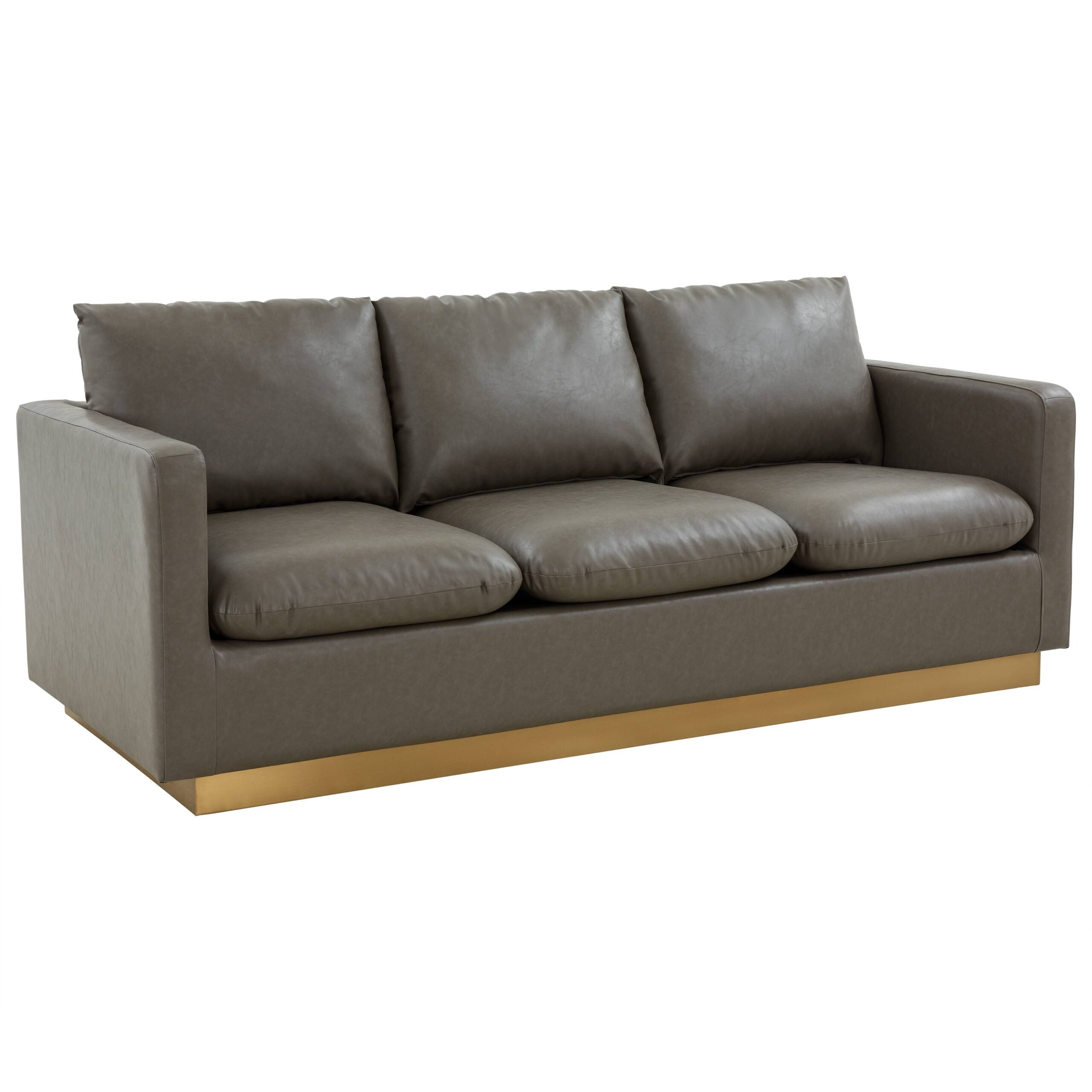 Maykoosh Boho Beauty Modern Mid-Century Upholstered Leather Sofa with Gold Frame