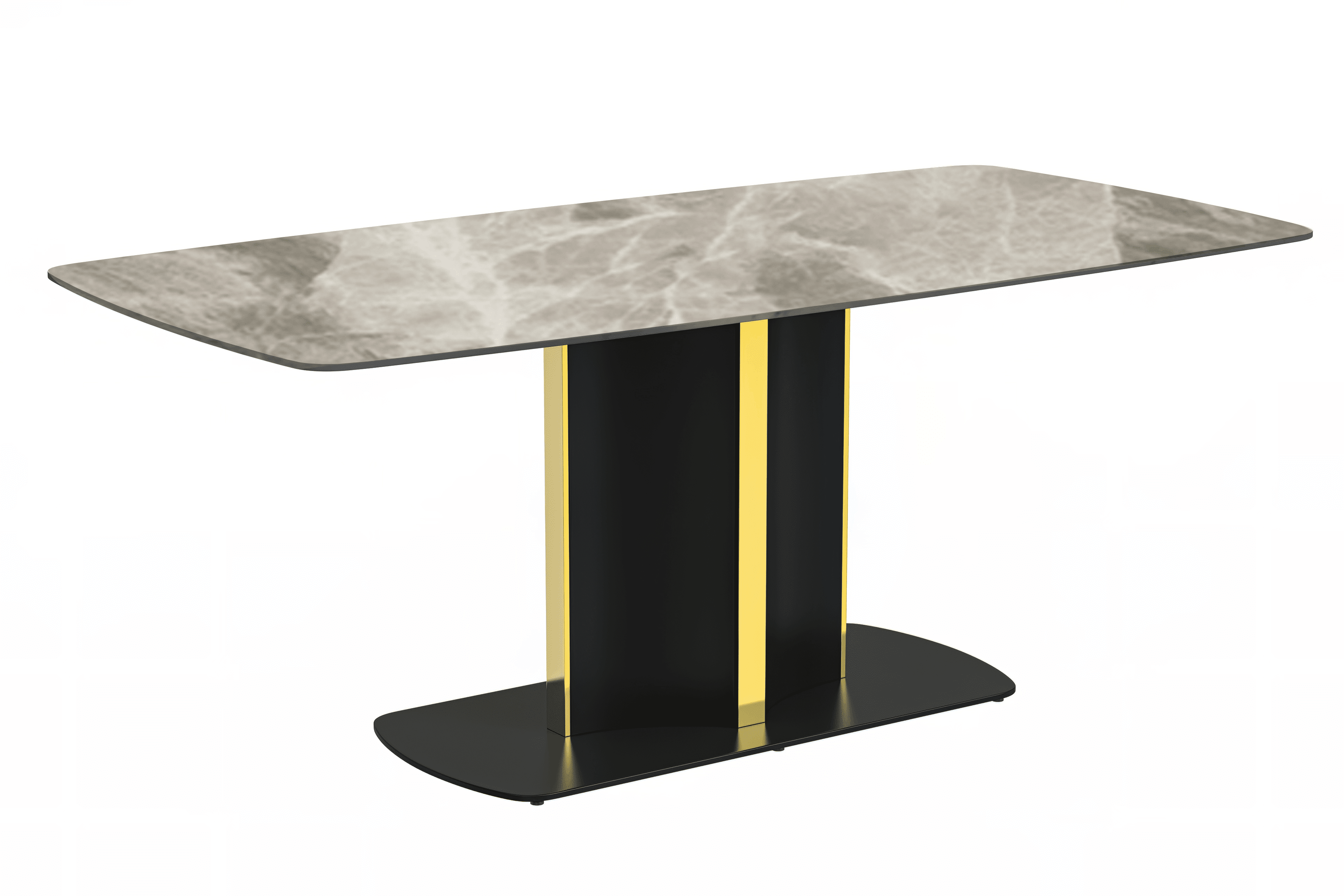 LeisureMod Sylva 71" Rectangular Dining Table Indoor Modern Kitchen Table with Sintered Stone Wide Top and Steel Pedestal Base in Deep Grey