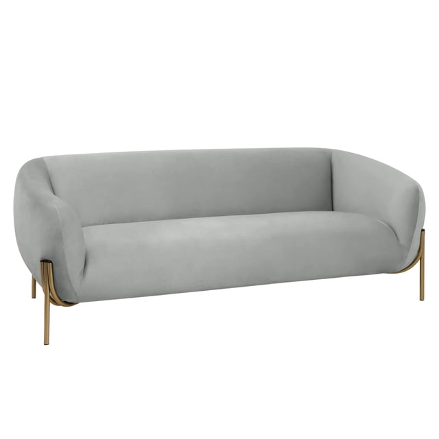 LeisureMod Three-Seater Sofa Upholstered in Velvet Wide Couch with Powder-Coated Gold Iron Legs Padded Seat and Back for Modern Home, Living Room, Office Zuno Collection