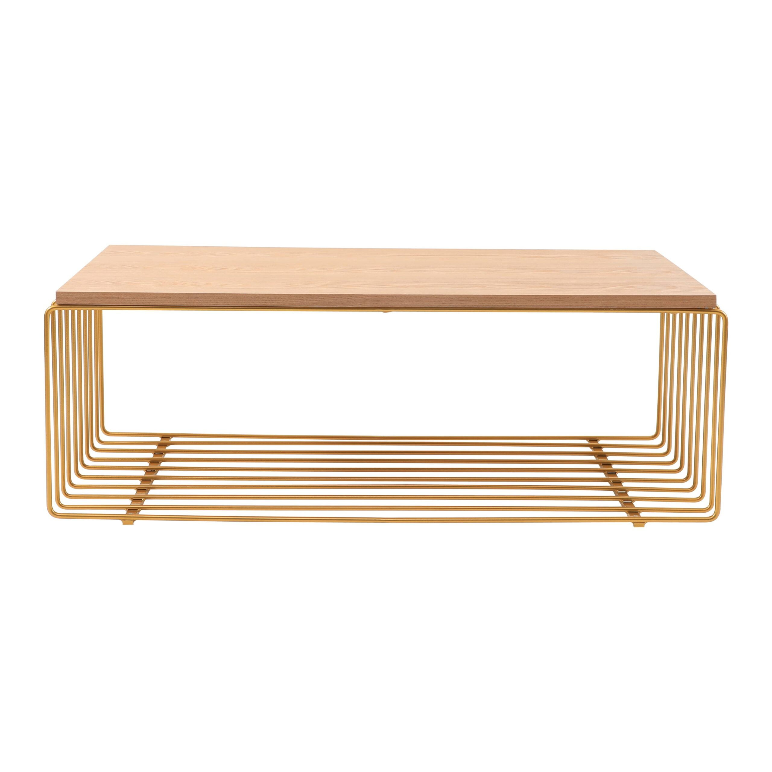 Walden Rectangular Coffee Table with Powder Coated Steel Frame, Gold