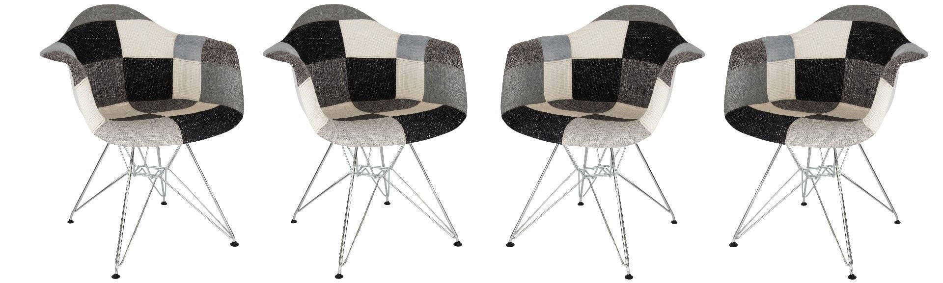 LeisureMod Willow Patchwork Fabric Eiffel Base Accent Armchair Set of 4