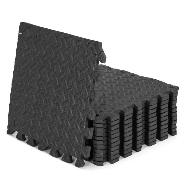 Soft Mat Block Interlocking Foam Exercise Floor Mats 11.8 inch,12 pcs,Yoga Gym Mat Flooring,Exercise Equipment Mat for Home Gym Equipment,Black