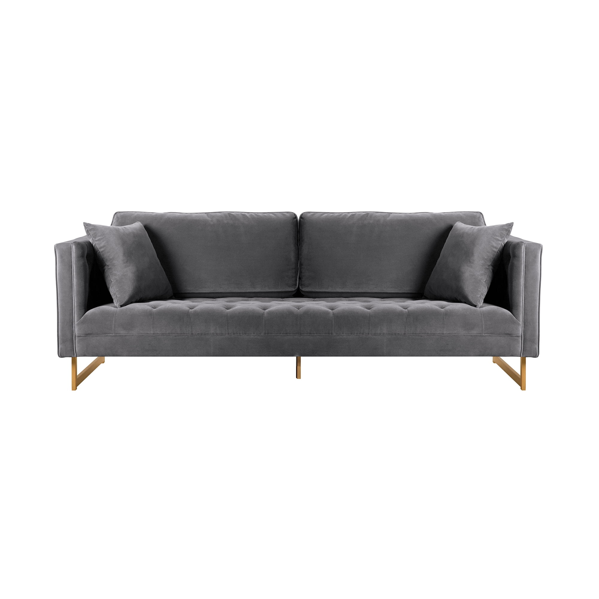 Lenox Grey Velvet Sofa with Brass Legs
