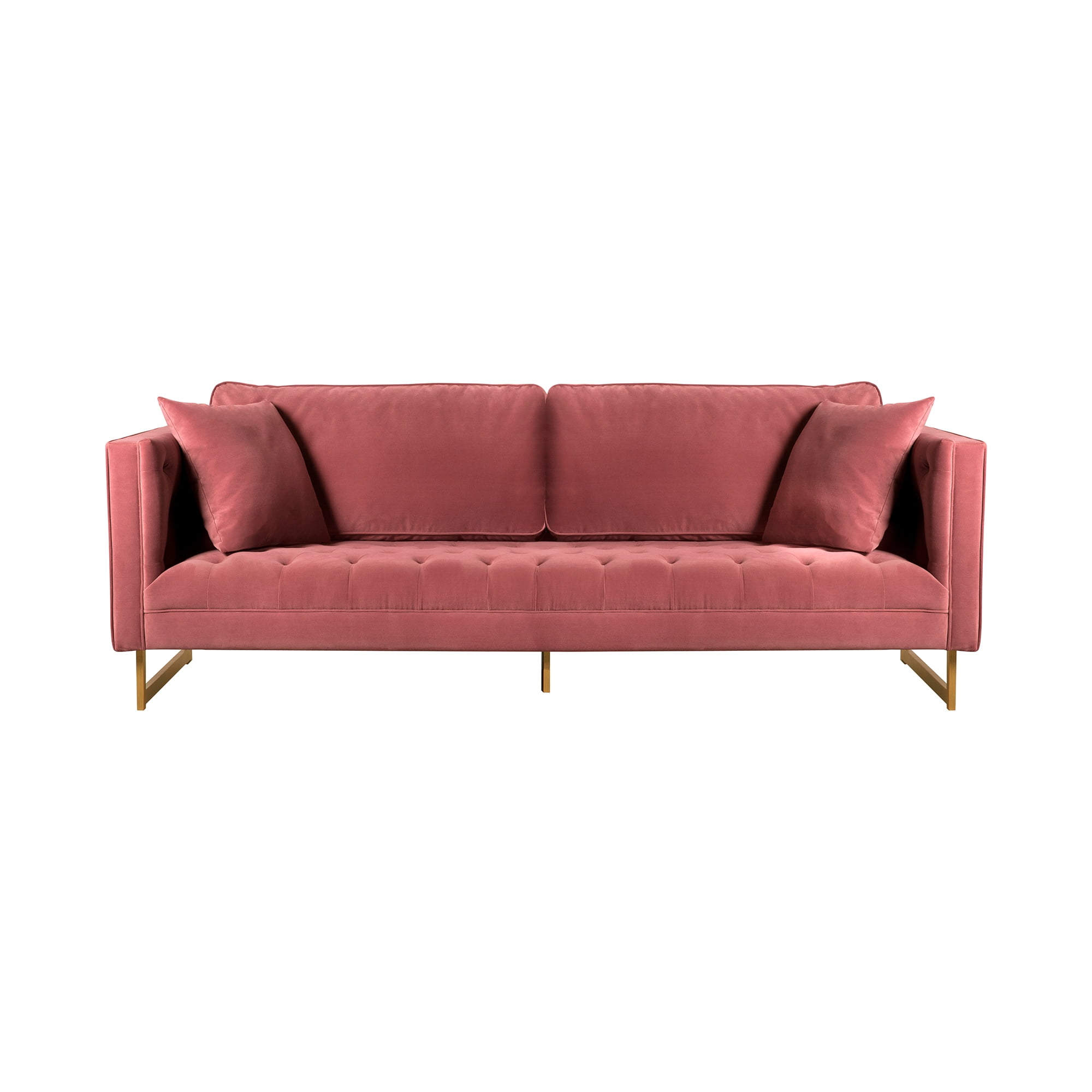 Lenox Pink Velvet Sofa Brass Legs Square Arm