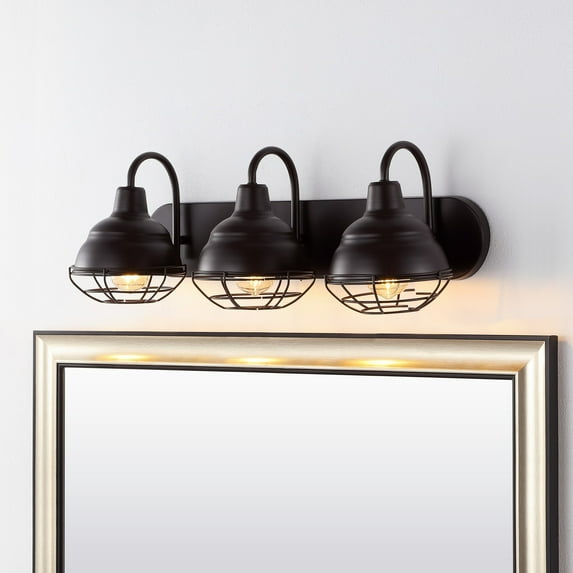 JONATHAN Y Levi 24.5" 3-Light Industrial Farmhouse Iron LED Vanity, Oil Rubbed Bronze