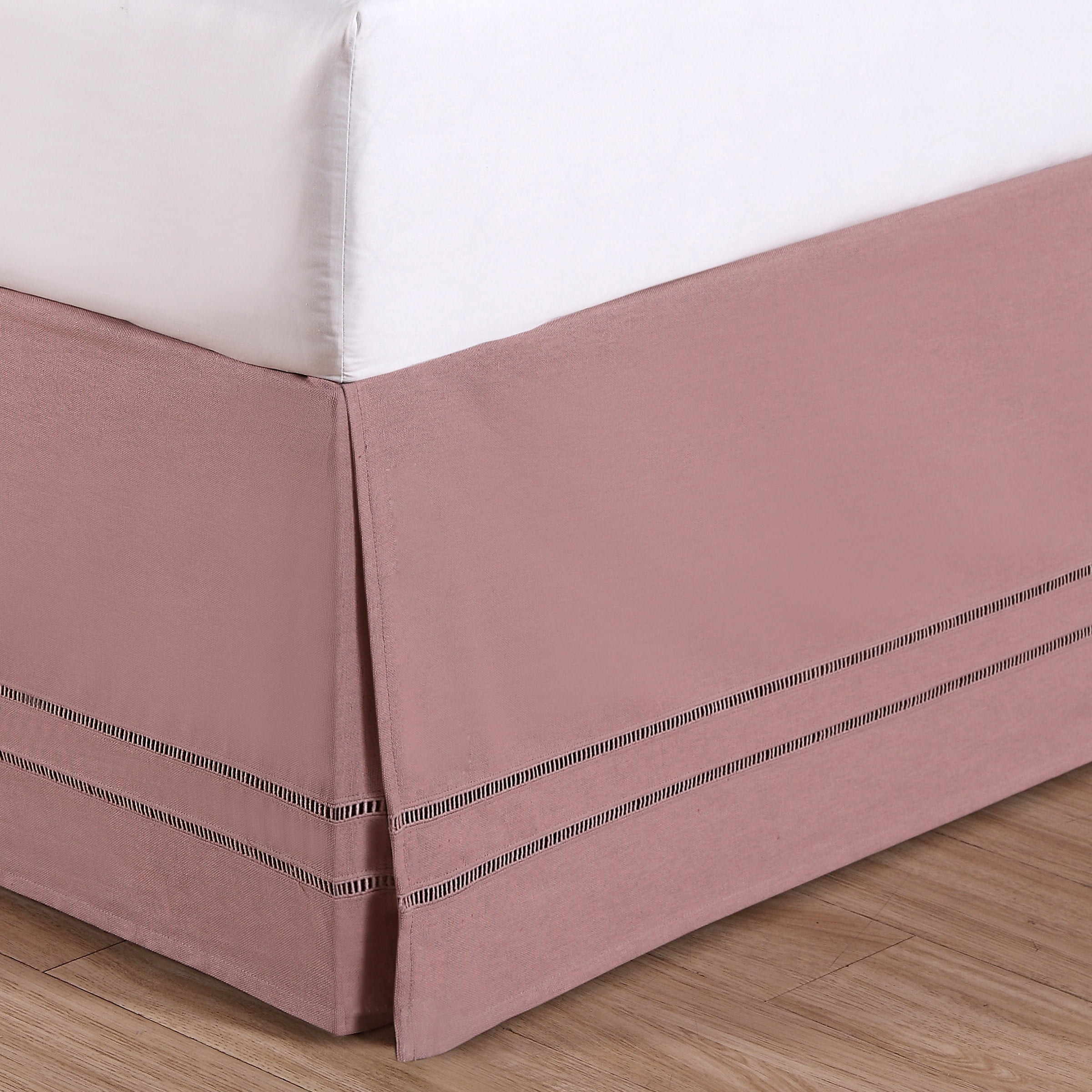 Levinsohn Textile Linenweave Hemstitch 15 Inch Bed Skirt Full - Blush