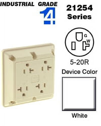 Leviton 21254-W 4-In-1 Quad Receptacle Industrial Grade 5-20R 20A 125V - White