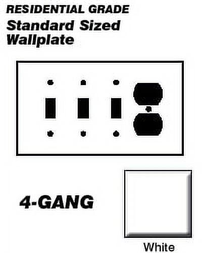 Leviton P38-W Wallplate 4-Gang 3-Toggle 1-Duplex Standard Size Plastic - White