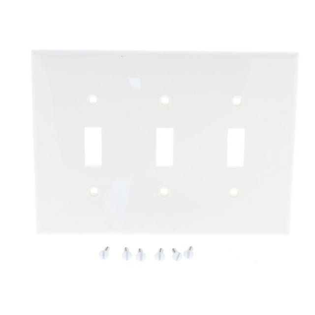 Leviton PJ3-W 3-Gang Toggle Switch Wall Plate, Midway Size Cover, Unbreakable Thermoplastic, White