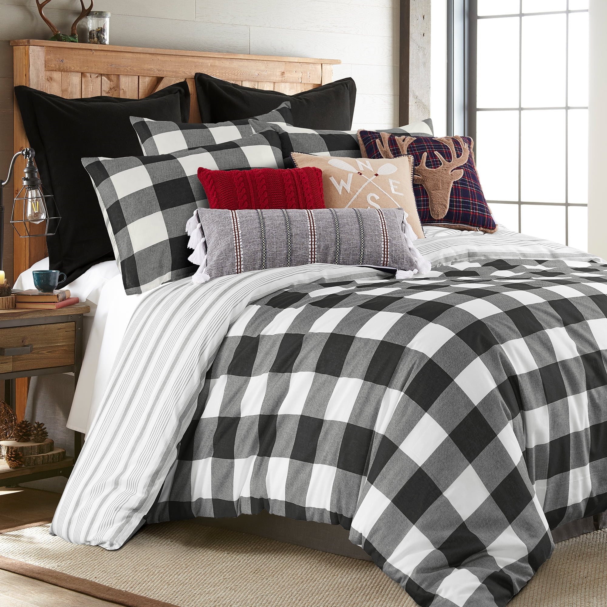 Levtex - Camden Duvet Cover Set - Twin Duvet Cover (66 x 88 in.) + Two Standard Pillowcases (26 x 20 in.) - Buffalo Check in Black and Cream - Reversible Pattern - Cotton