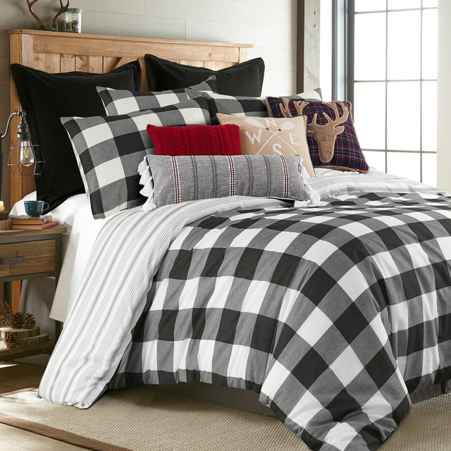 Levtex - Camden Duvet Cover Set - Twin Duvet Cover (66 x 88 in.) + Two Standard Pillowcases (26 x 20 in.) - Buffalo Check in Black and Cream - Reversible Pattern - Cotton