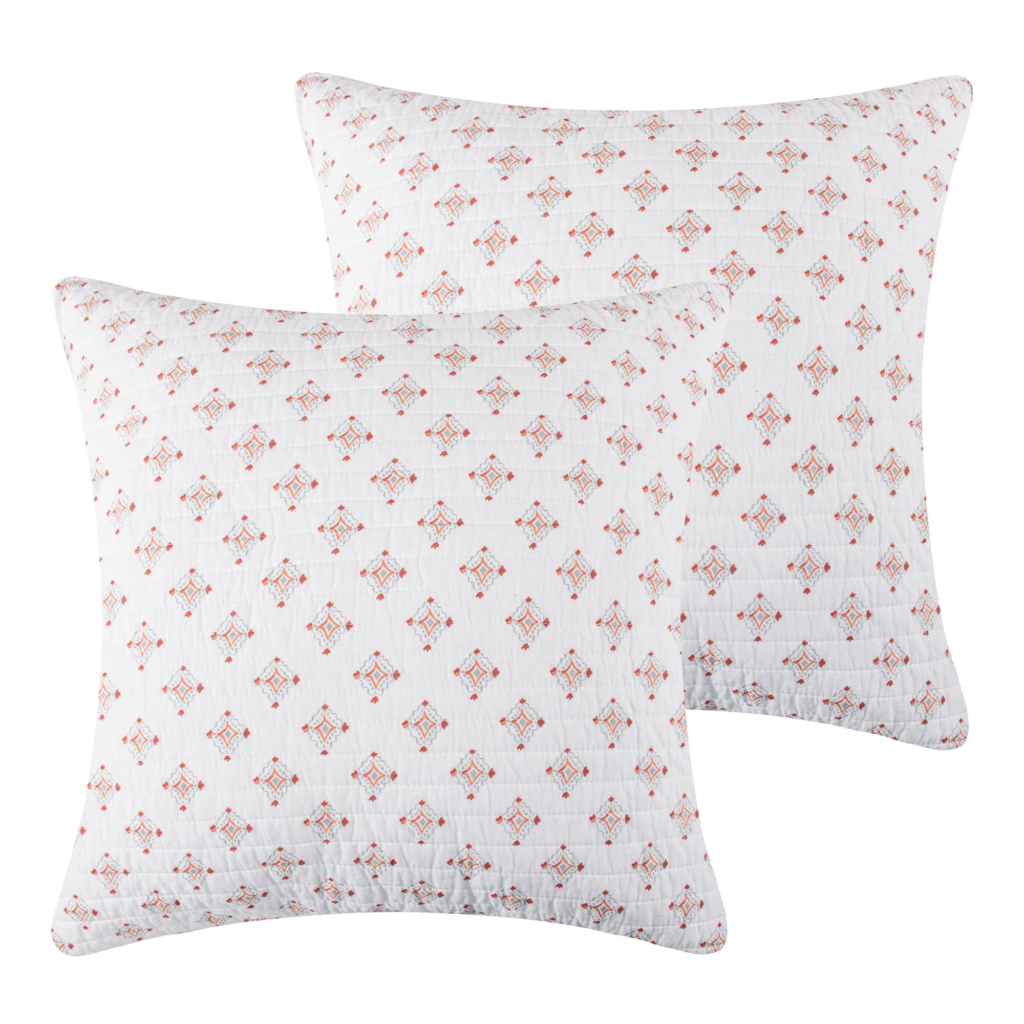 Levtex Home - Bertelli Off-White - Euro Sham - Medallion Tile - Orange, Ochre, Pink and Off-White - Quilted (26x26in.) - No Insert - Cotton