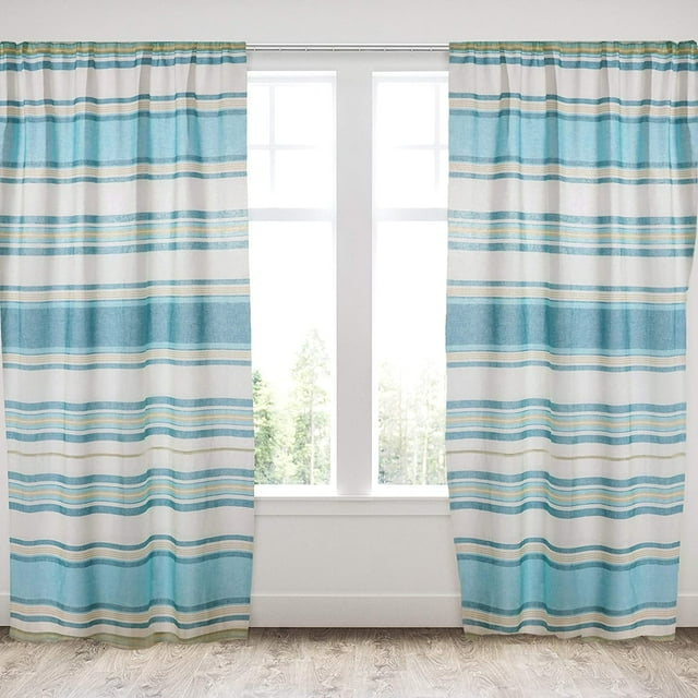 Levtex Home - Blue Maui - Window Panels with Rod Pocket - Two Curtains 84 inch Length - Classic Stripe - Blue, Grey, Taupe - 100% Cotton - Lined