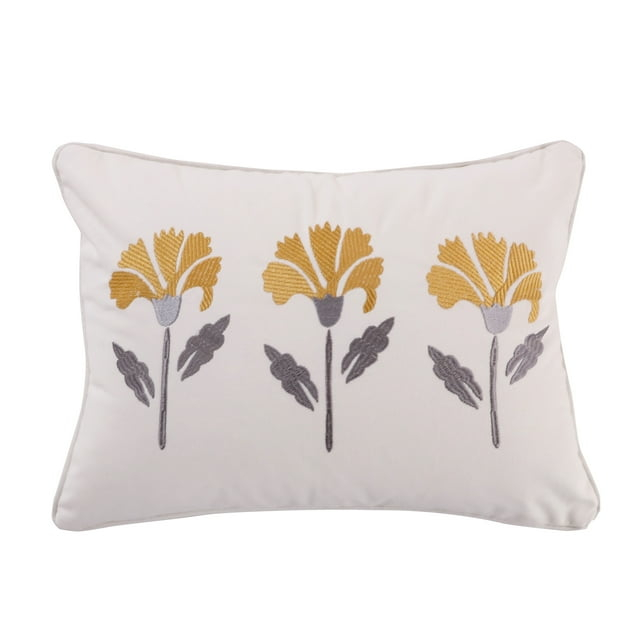 St. Claire - Embroidered Flower Decorative Pillow -  Gold, Grey, White - Levtex Home