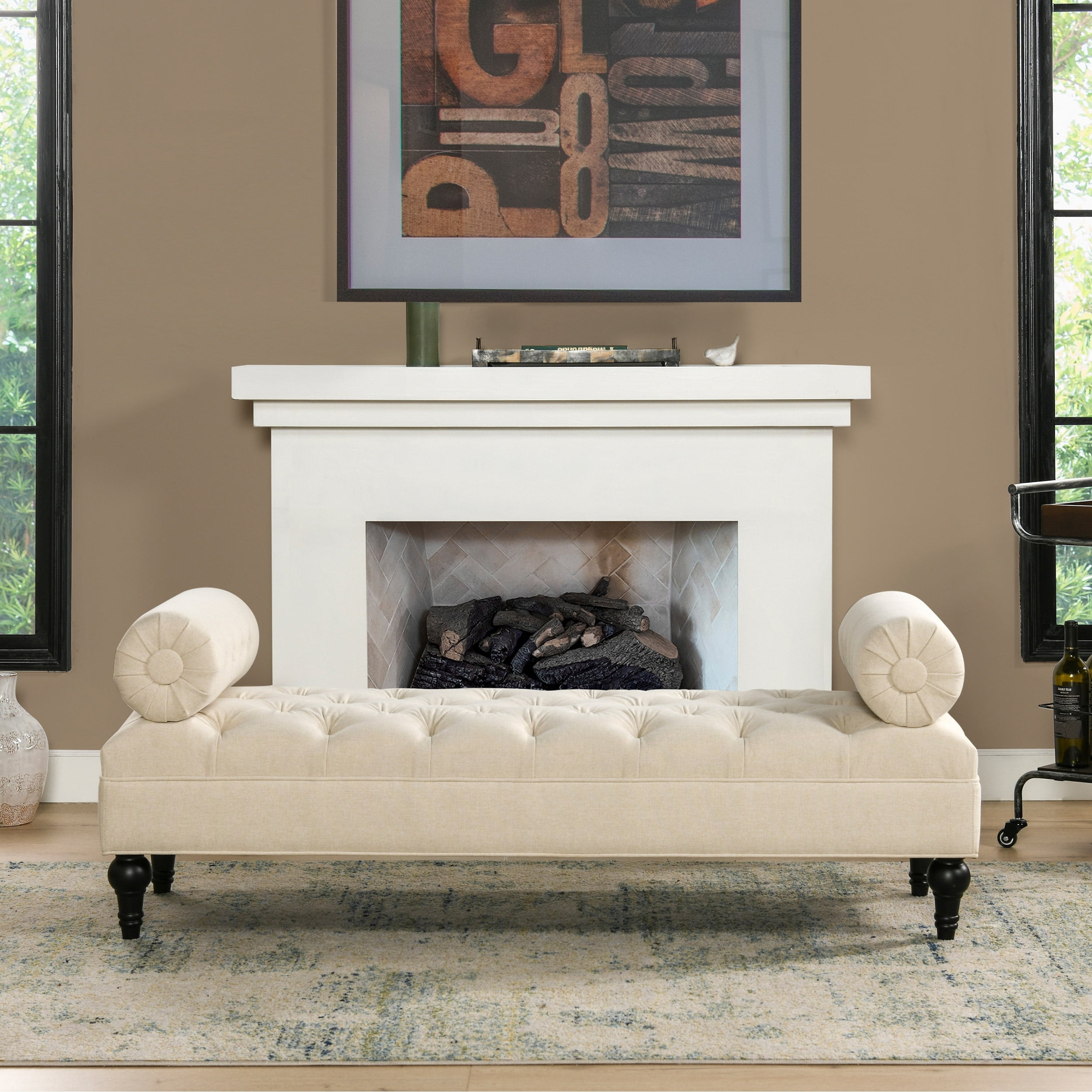 Lewis Bolster Arm Entryway Polyester Cream Bench