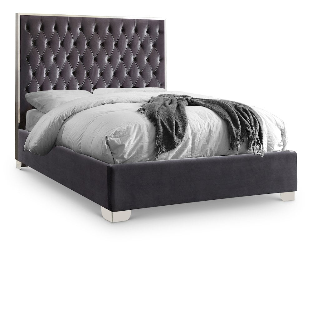 Lexi Grey Velvet Queen Bed - Contemporary