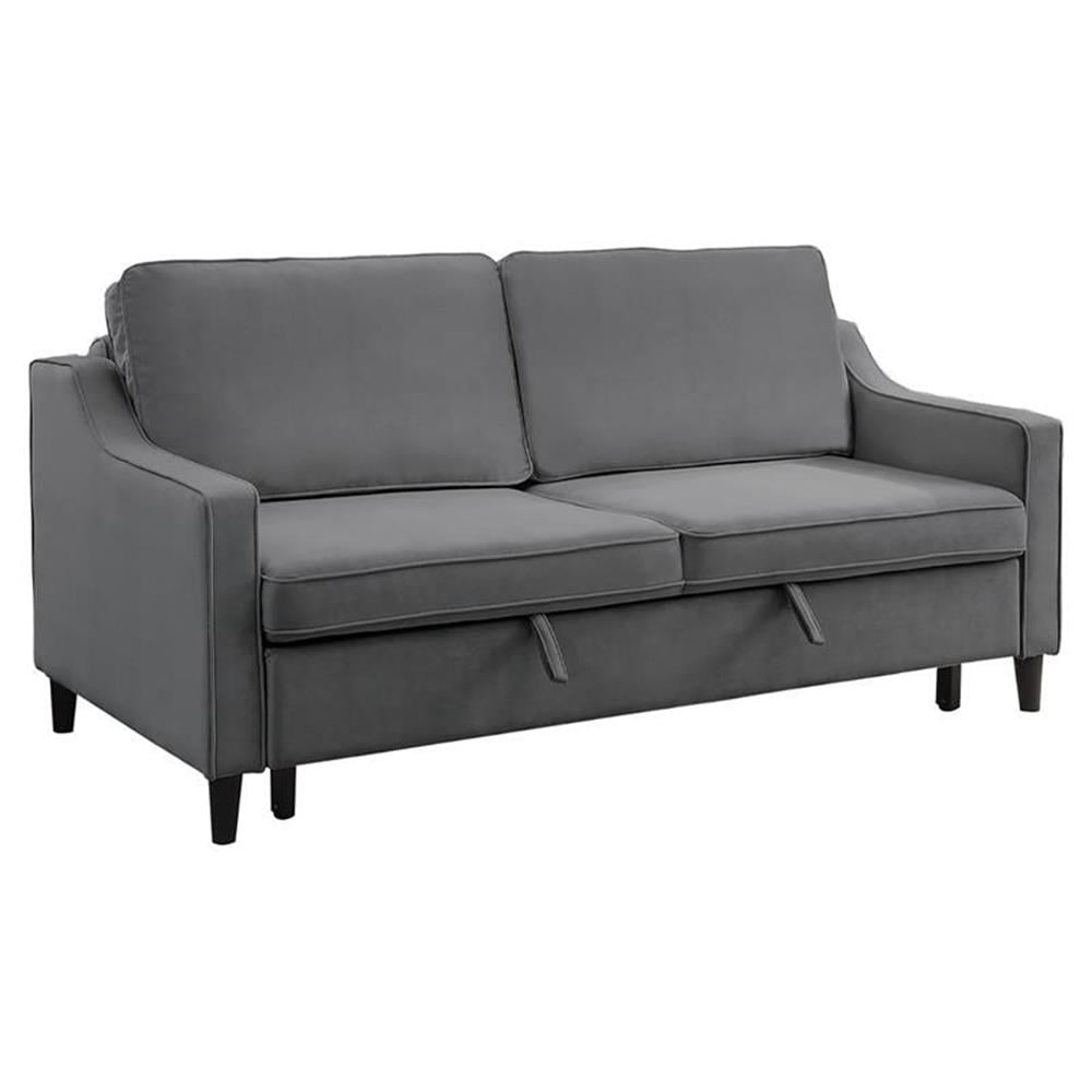 Lexicon Adelia Velvet Convertible Studio Sofa with Pull-Out Bed in Dark Gray