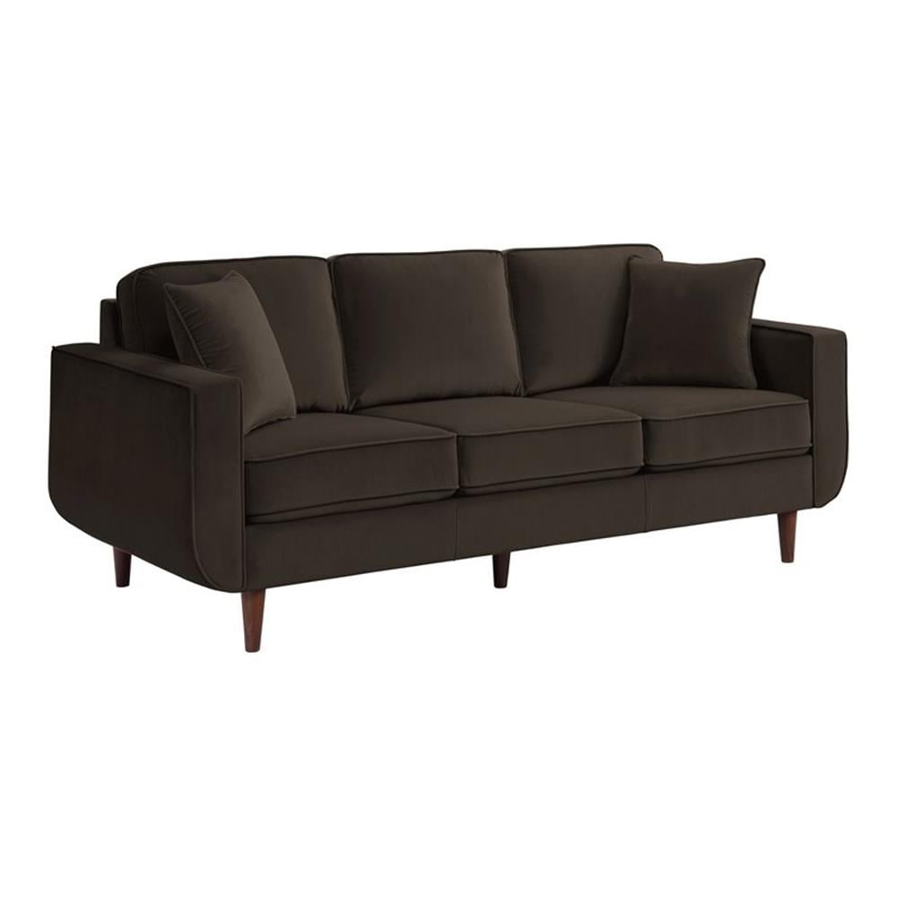 Lexicon Contemporary Solid Wood and Velvet Upholstered Sofa in Chocolate Velvet