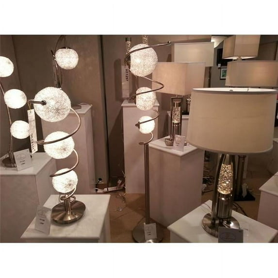 Lexicon Diya Modern Metal Base Floor Lamp in Satin Nickel
