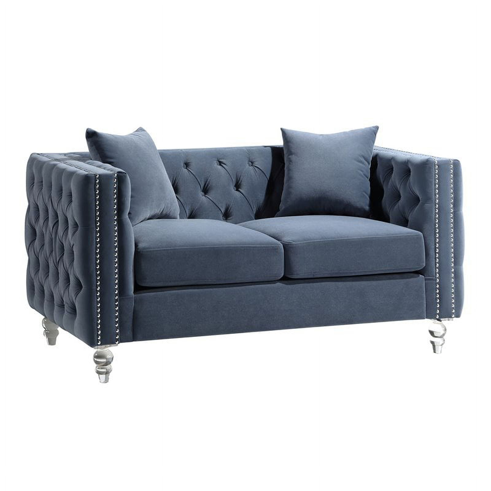 Lexicon Orina Button Tufted Velvet Loveseat in Dark Blue