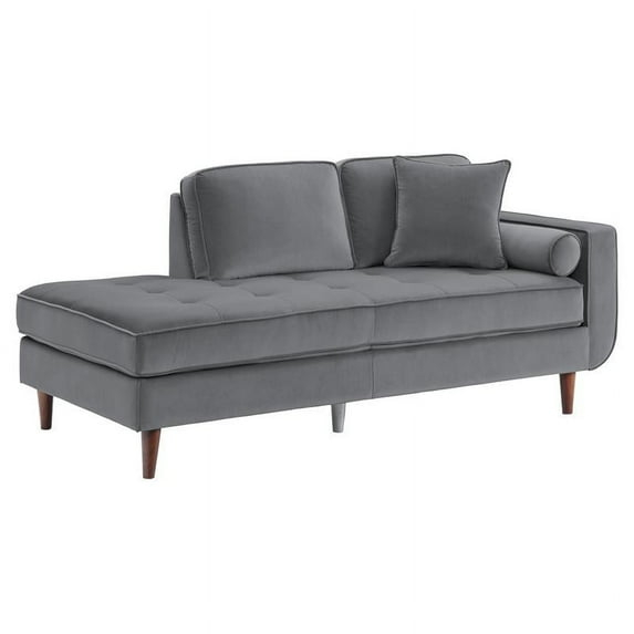 Lexicon Rand 36.5" Modern Velvet Chaise with 2 Pillows in Gray