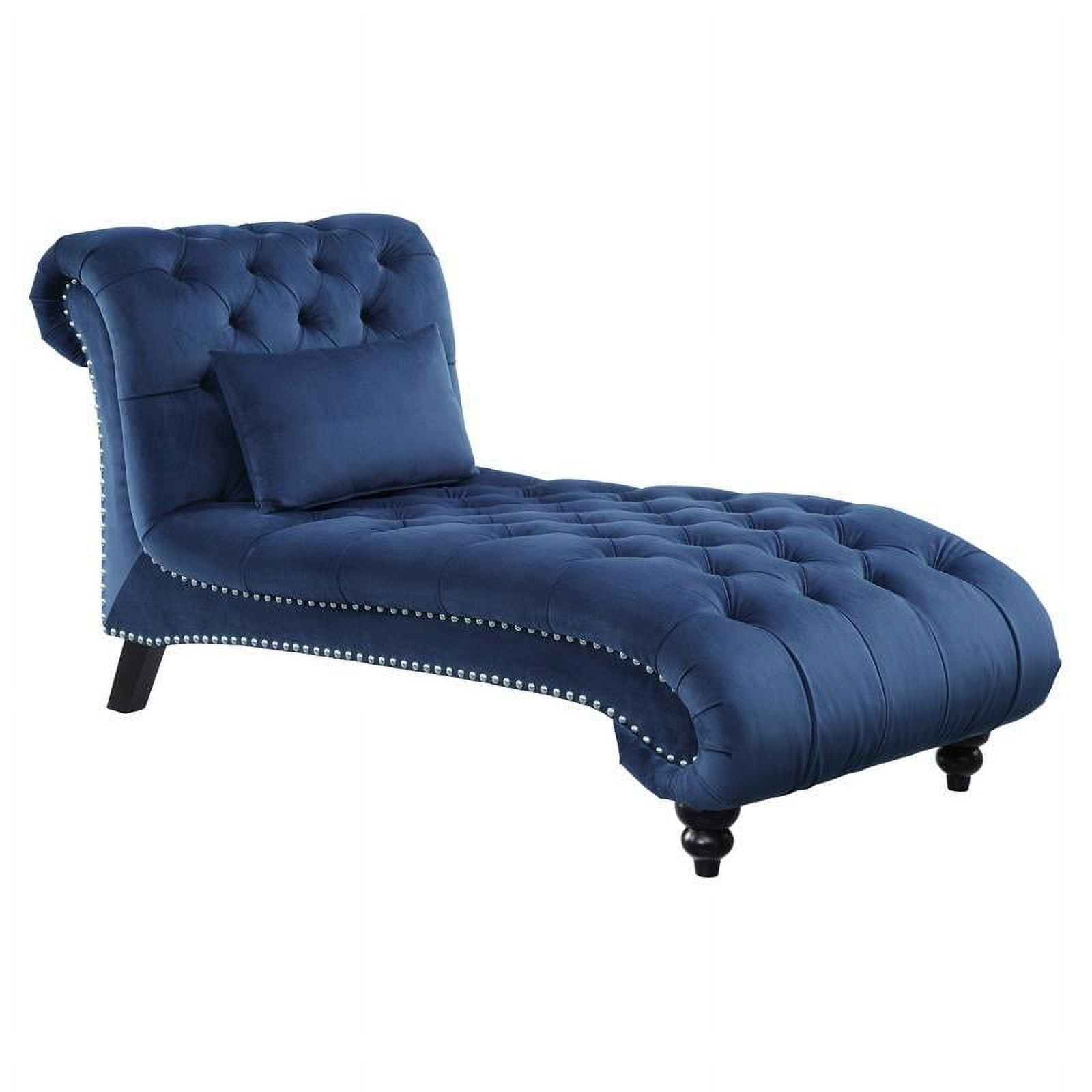 Lexicon Rosalie 68" Traditional Velvet Chaise with Nailhead in Navy Blue
