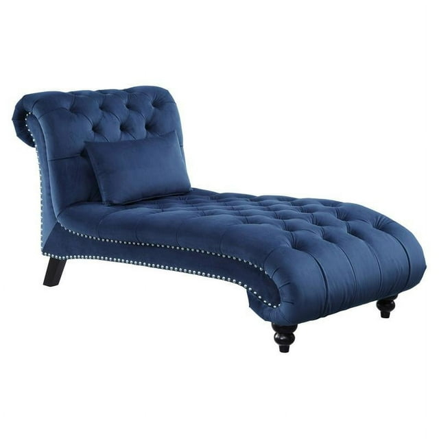 Lexicon Rosalie 68" Traditional Velvet Chaise with Nailhead in Navy Blue