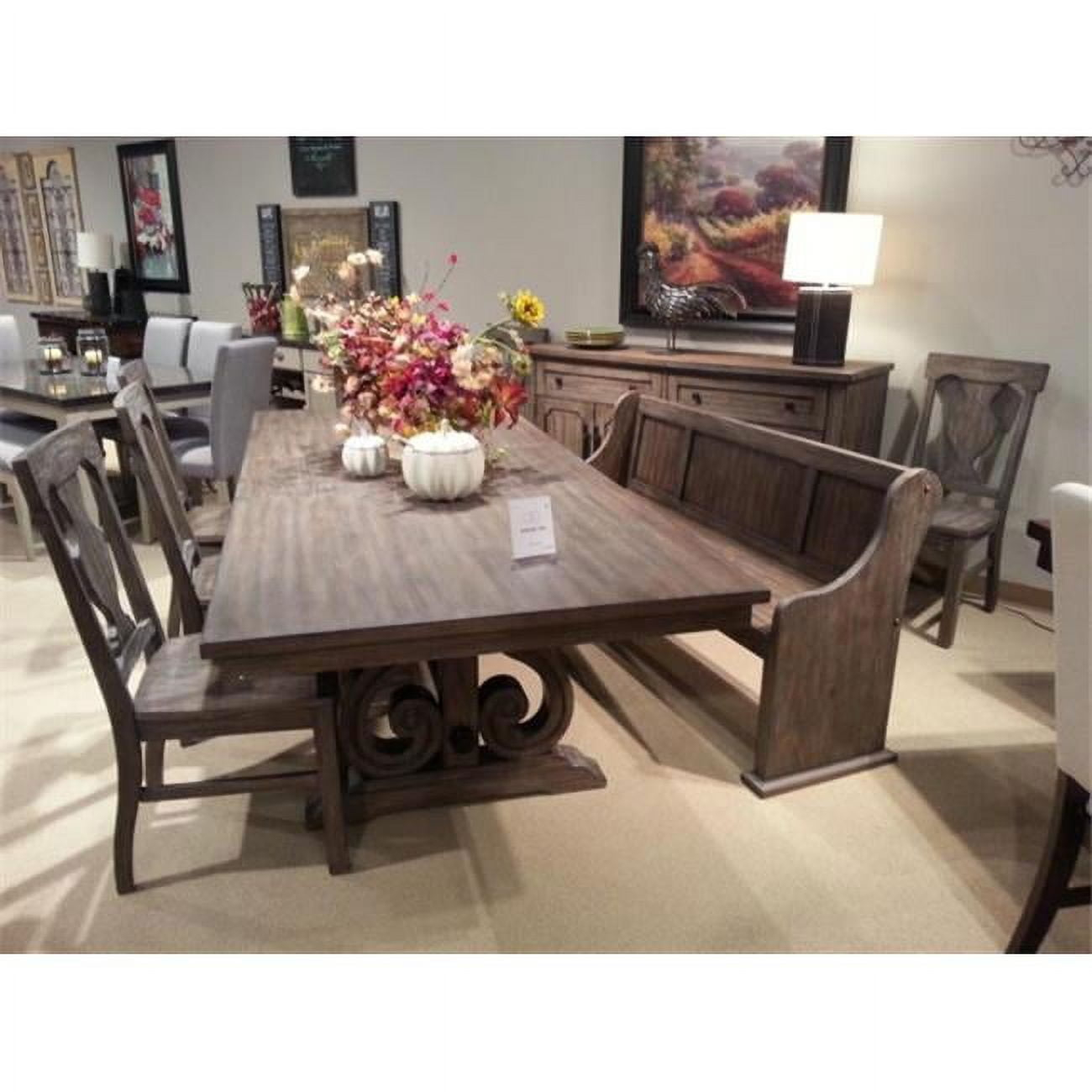 Lexicon Toulon Wood Dining Bench in Wire Brushed Dark Brown