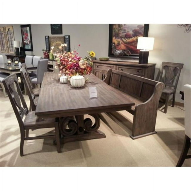 Lexicon Toulon Wood Dining Bench in Wire Brushed Dark Brown