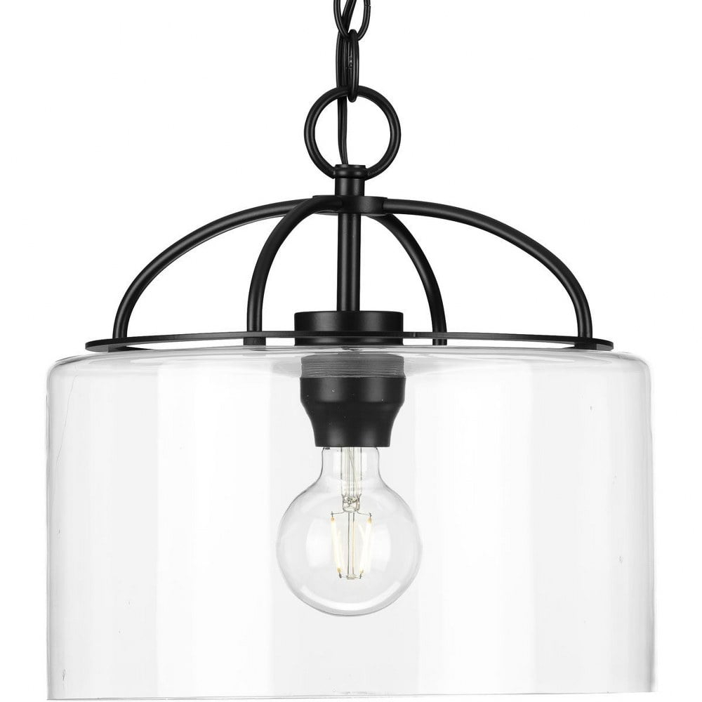 Progress Lighting, Leyden Collection, 1-Light Pendant, Matte Black, Clear Glass Shade