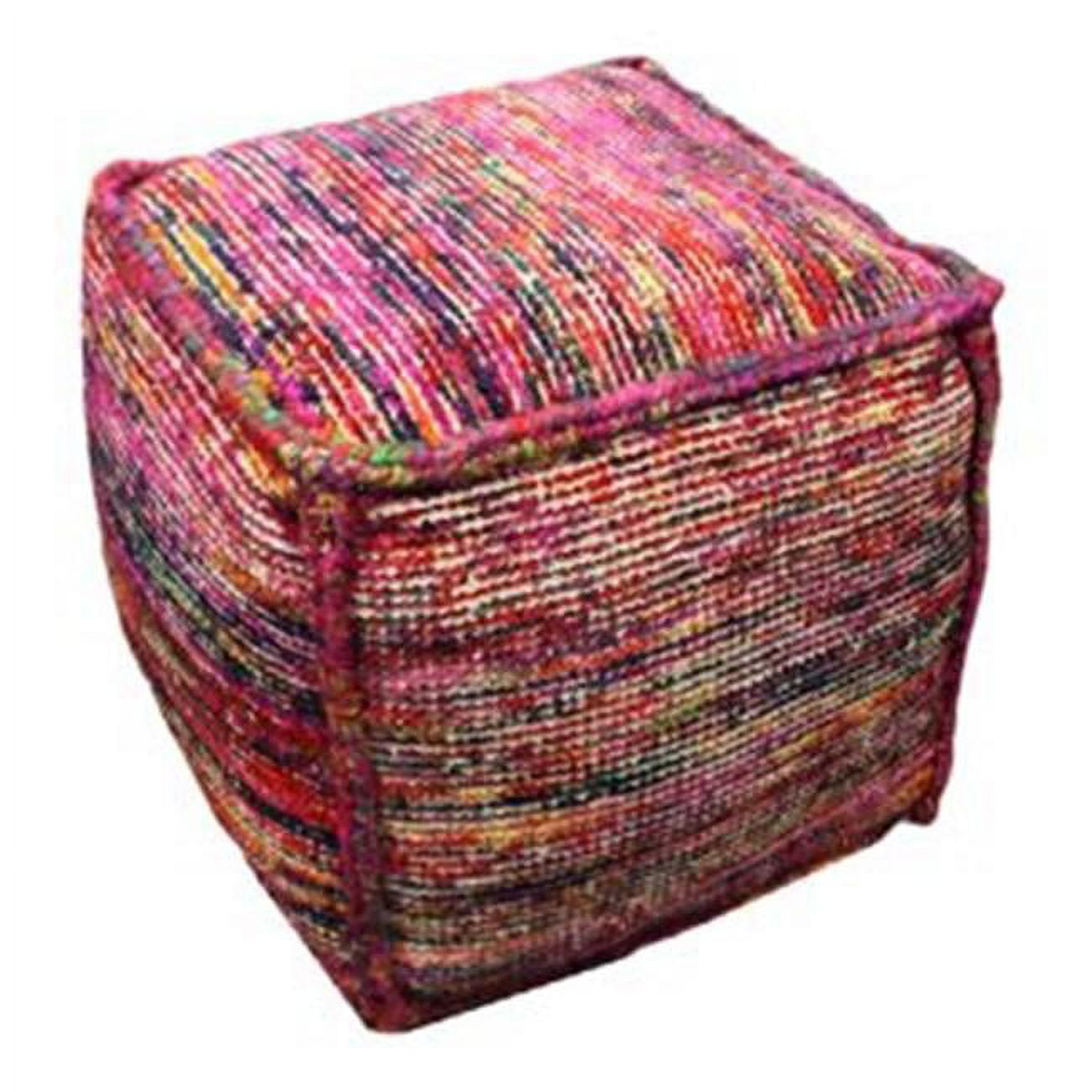 Moti Lia Multi Ottoman Pouf  Upholstered in Multi-Color Fabric 18"D x 18"W x 18"H