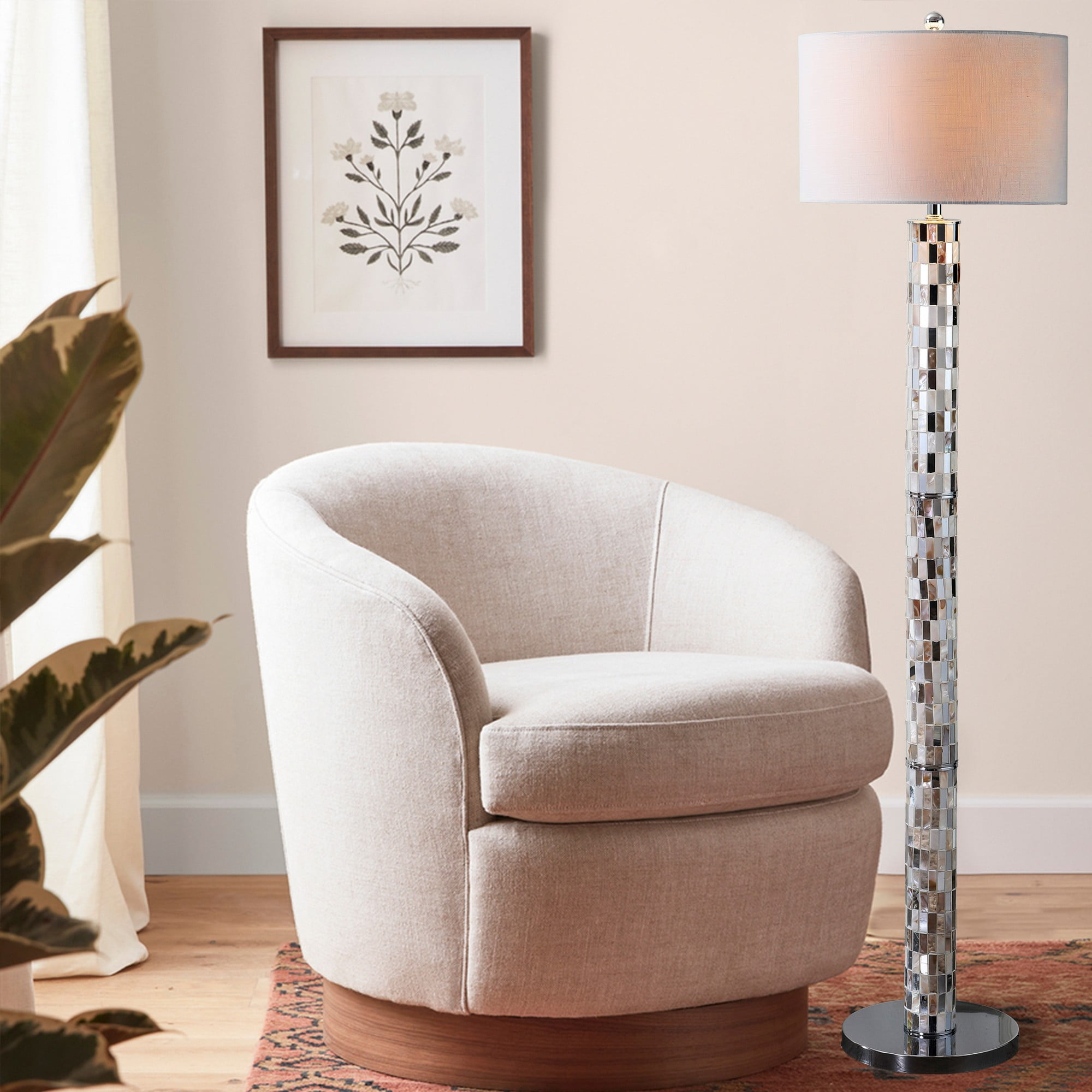 JONATHAN Y JYL1057A Liam 63.5" Seashell Mosaic LED Floor Lamp, Coastal, Traditional for living room, dinning room, bedroom, office Bulb Included, Cream