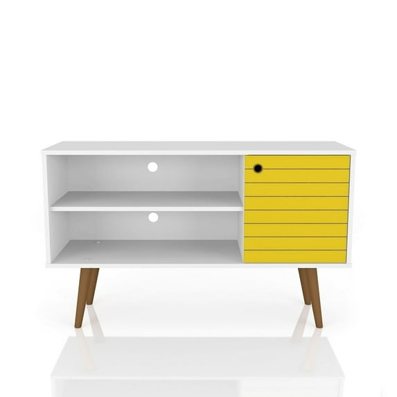Manhattan Comfort Liberty 42.52" Mid Century Modern TV Stand, White and Yellow