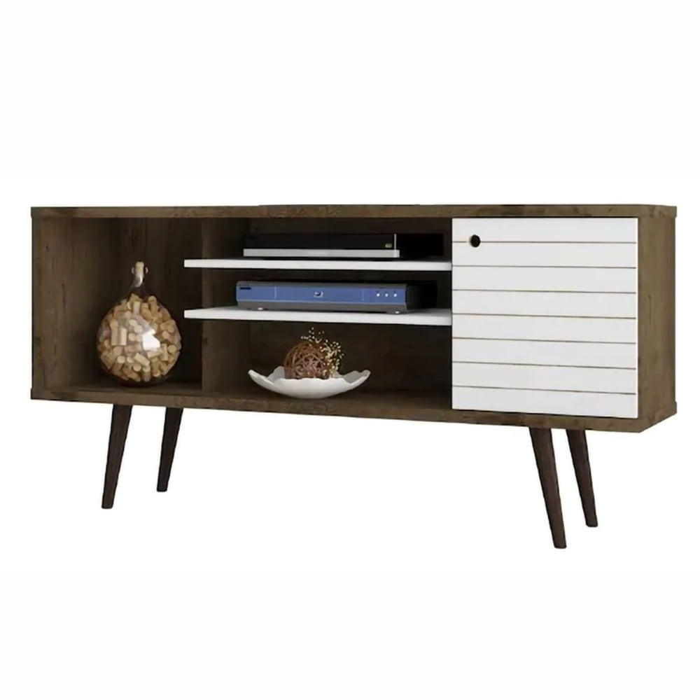 Manhattan Comfort Liberty 53 Inch Mid Century Modern TV Stand, Rustic Brown