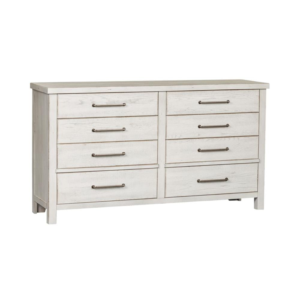 Liberty Furniture Modern Farmhouse 8 Drawer Dresser in Flea Market White w/ Heavy Distressing