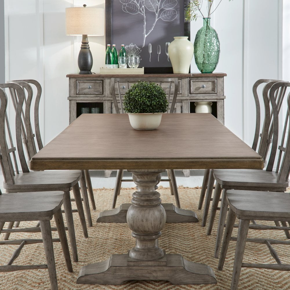 Liberty Furniture 9 Piece Trestle Table Set in Pine Solids & Veneers