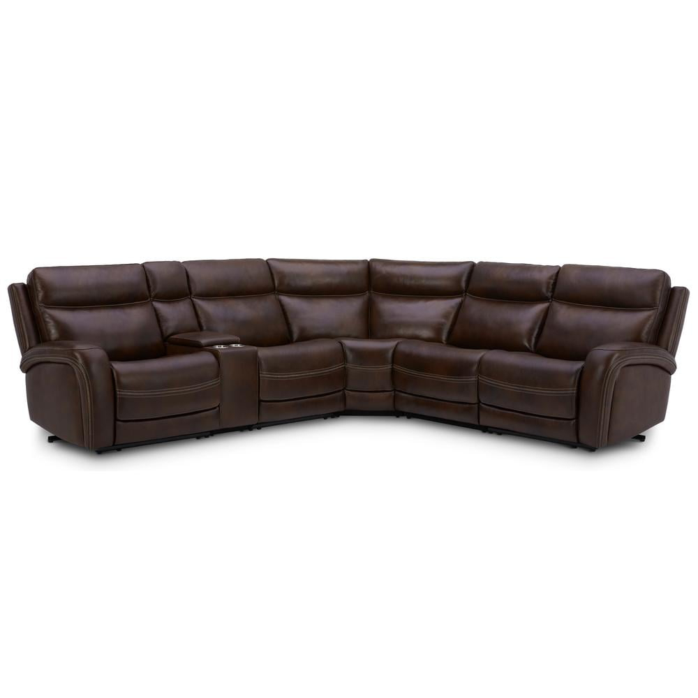 Liberty Furniture Blair 6-Piece Transitional Leather Sectional in Brown
