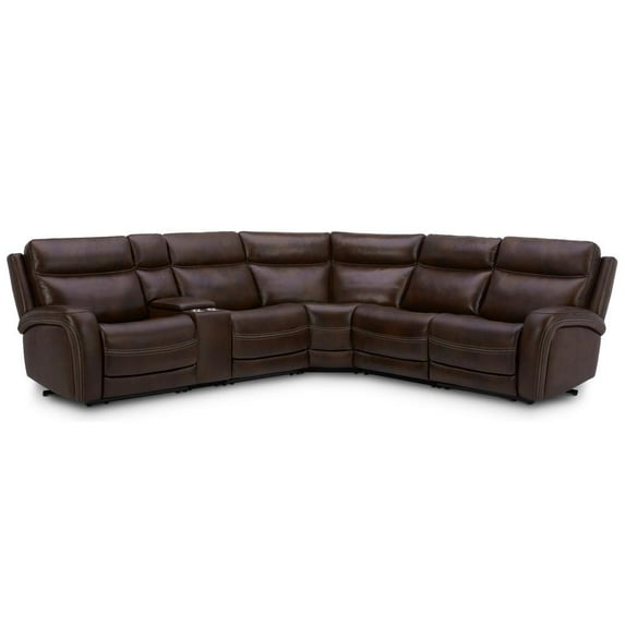 Liberty Furniture Blair 6-Piece Transitional Leather Sectional in Brown