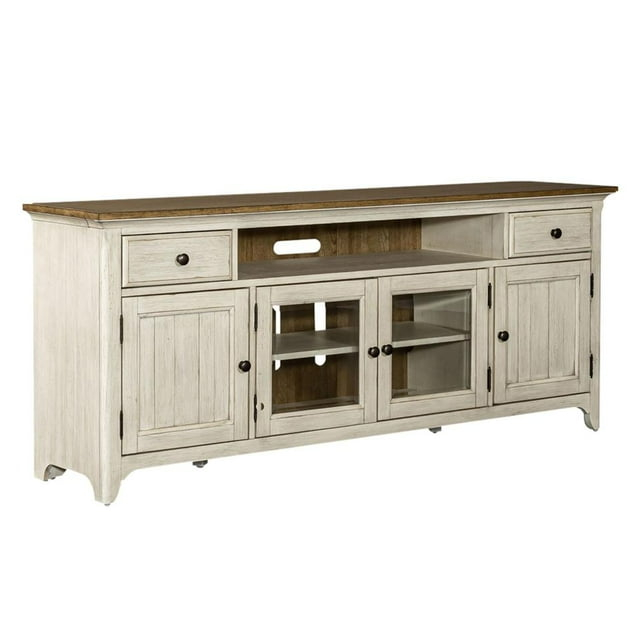 Liberty Furniture Industies, INC Farmhouse Reimagined Entertainment TV Stand in Antique White w/ Chestnut Top