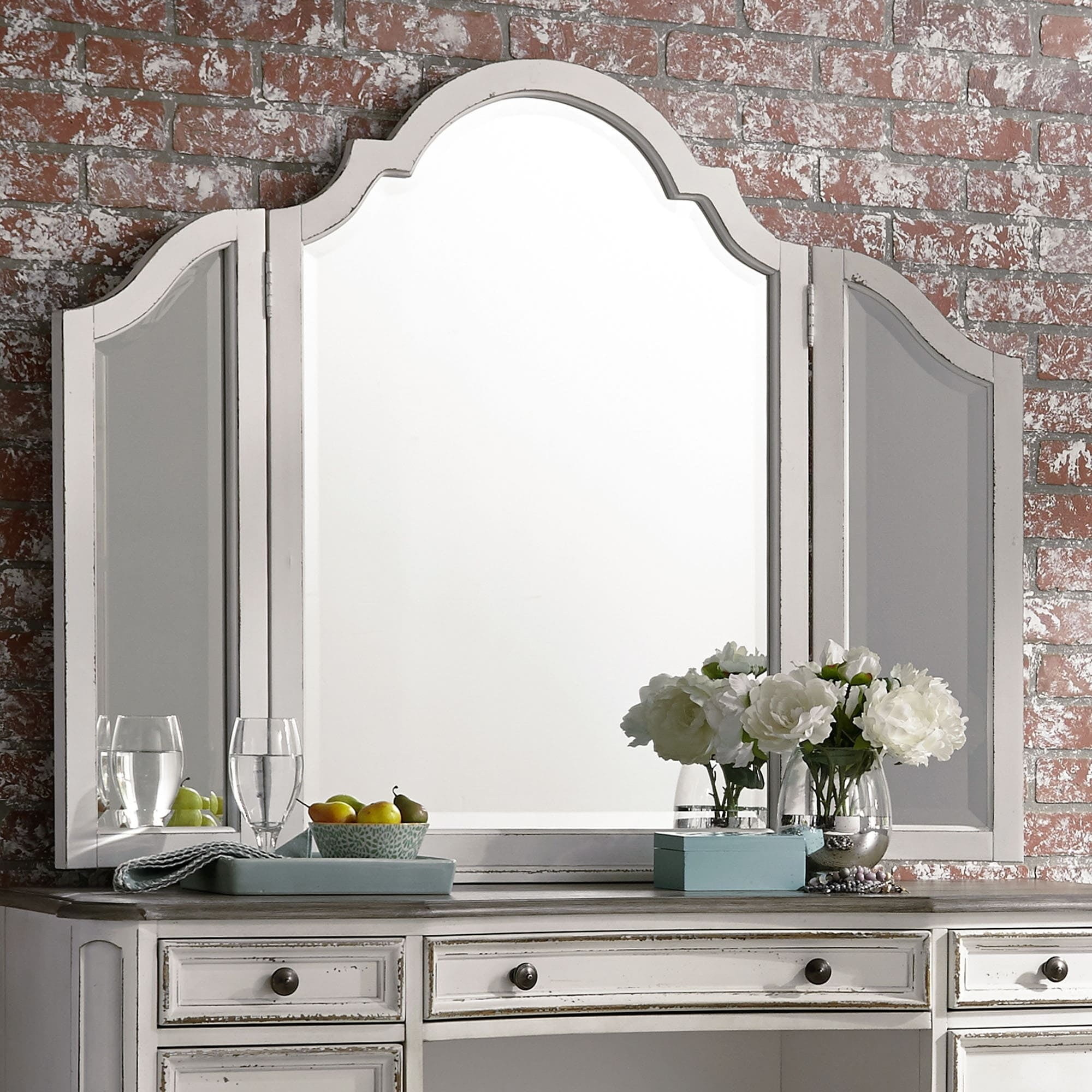 Liberty Furniture Industries Magnolia Manor Tri-Fold Vanity Mirror - Antique White