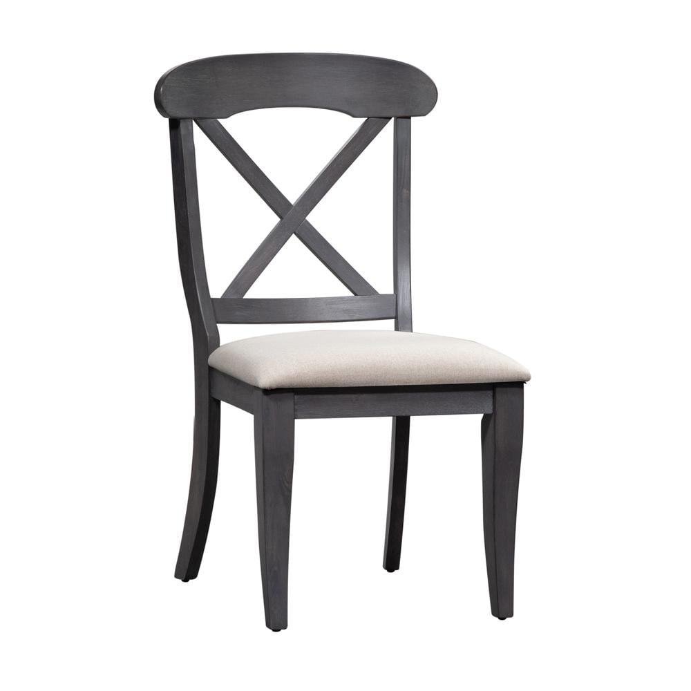 Liberty Furniture Ocean Isle Upholstered X Back Side Chair (RTA) in Slate w/ Weathered Pine
