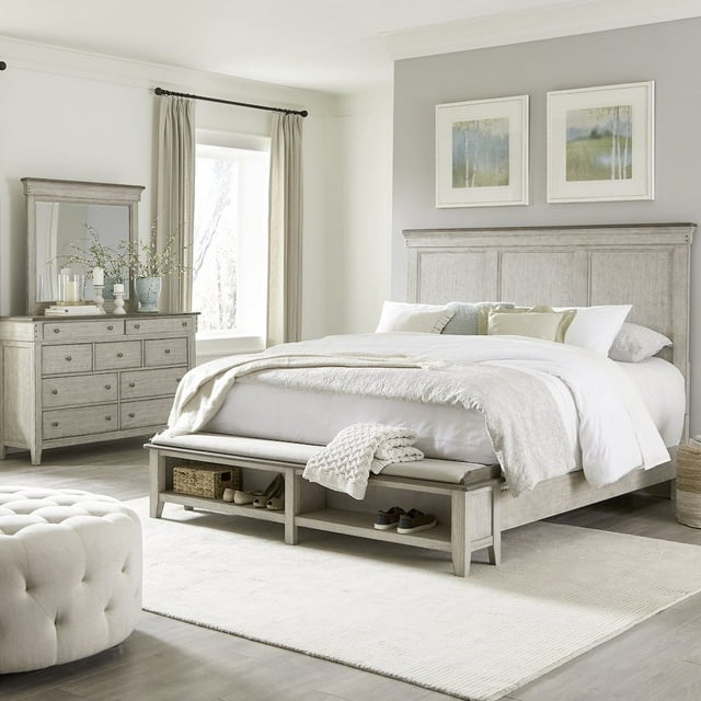 Liberty Furniture King Storage Bed, Dresser & Mirror in Poplar Solids w/ Pine & Alder Veneers