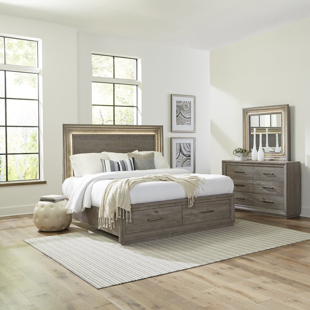 Liberty Furniture Horizons Horizons Queen Storage Bed, Dresser & Mirror - Graystone