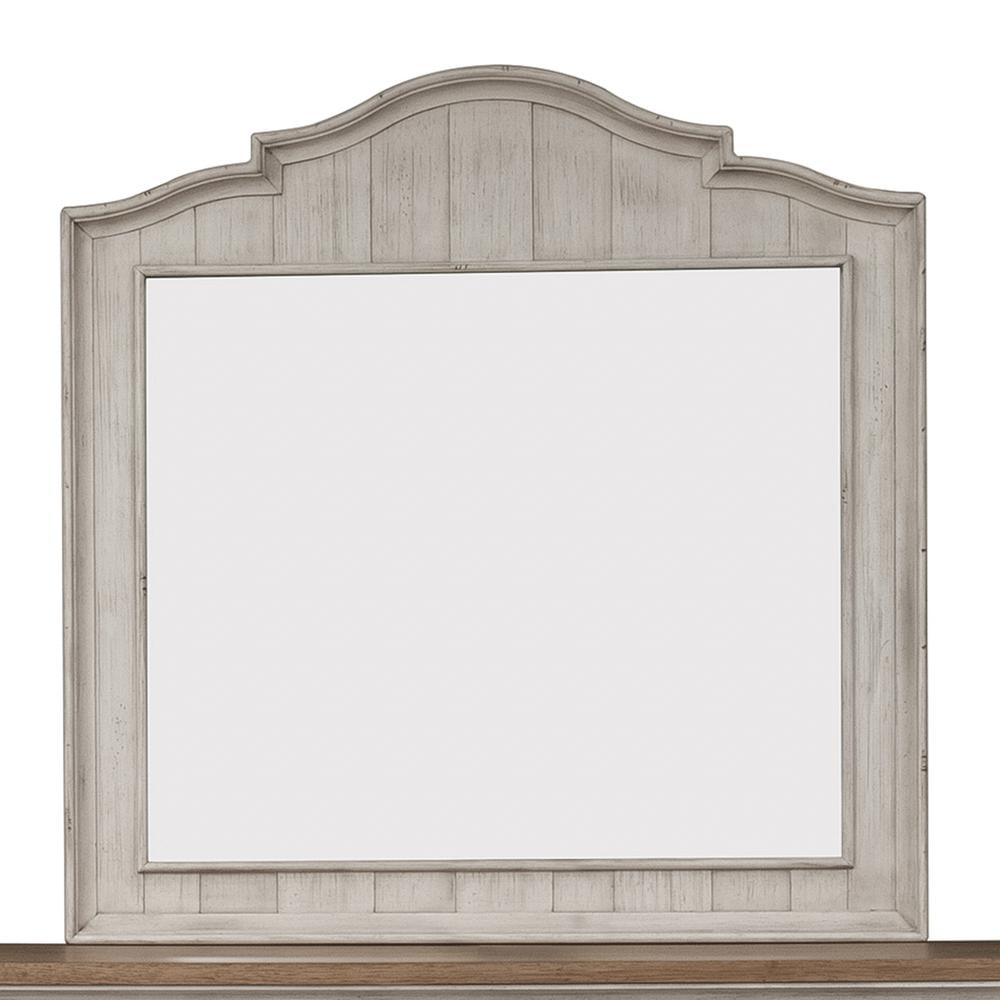 Liberty Furniture Farmhouse Reimagined Mirror in Antique White w/ Chestnut Top