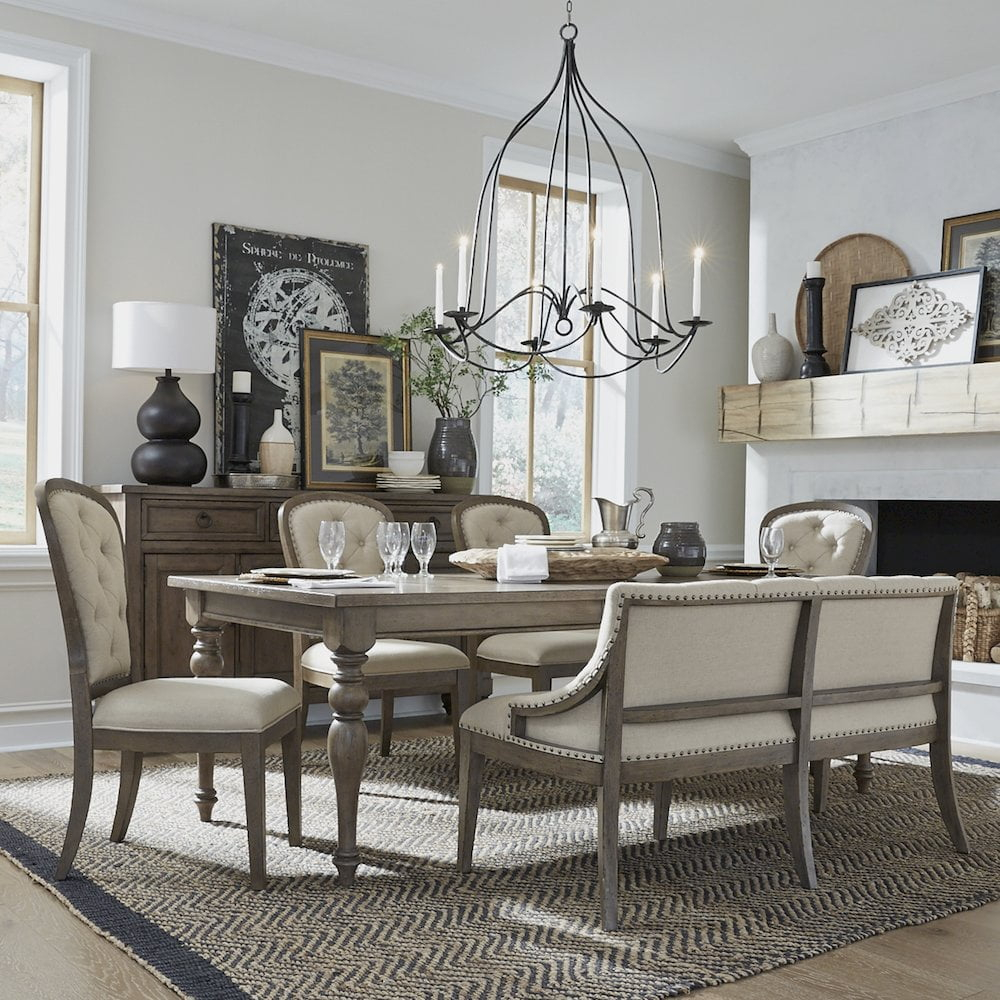 Liberty Furniture Americana Farmhouse Optional 6 Piece Leg Table Set in Dusty Taupe & Black color