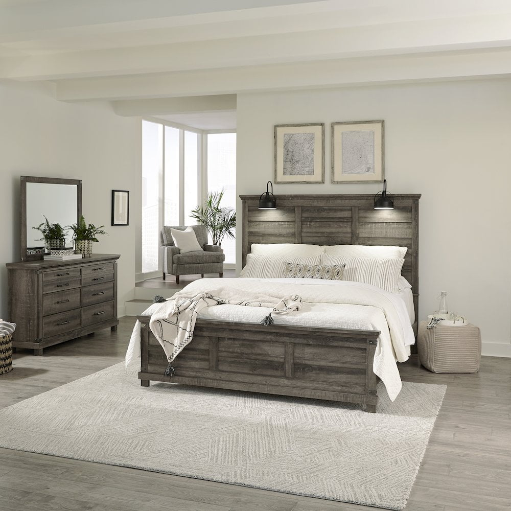 Liberty Furniture Industies, INC Lakeside Haven Lakeside Haven Queen Panel Bed, Dresser & Mirror - Brownstone
