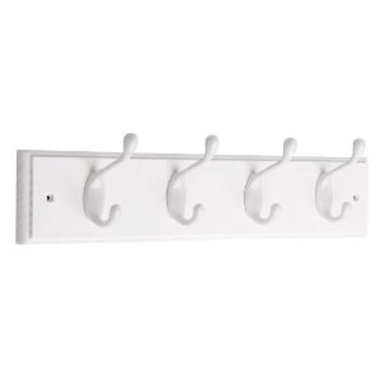 129847 4 Hook Coat/Hat Rail White with White Hooks 3" x 18"