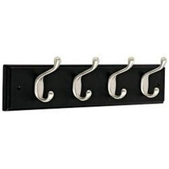 Liberty Hardware 260595 18 in. Coat & Hat Hook Rail, Black Wood Grain & Nickel