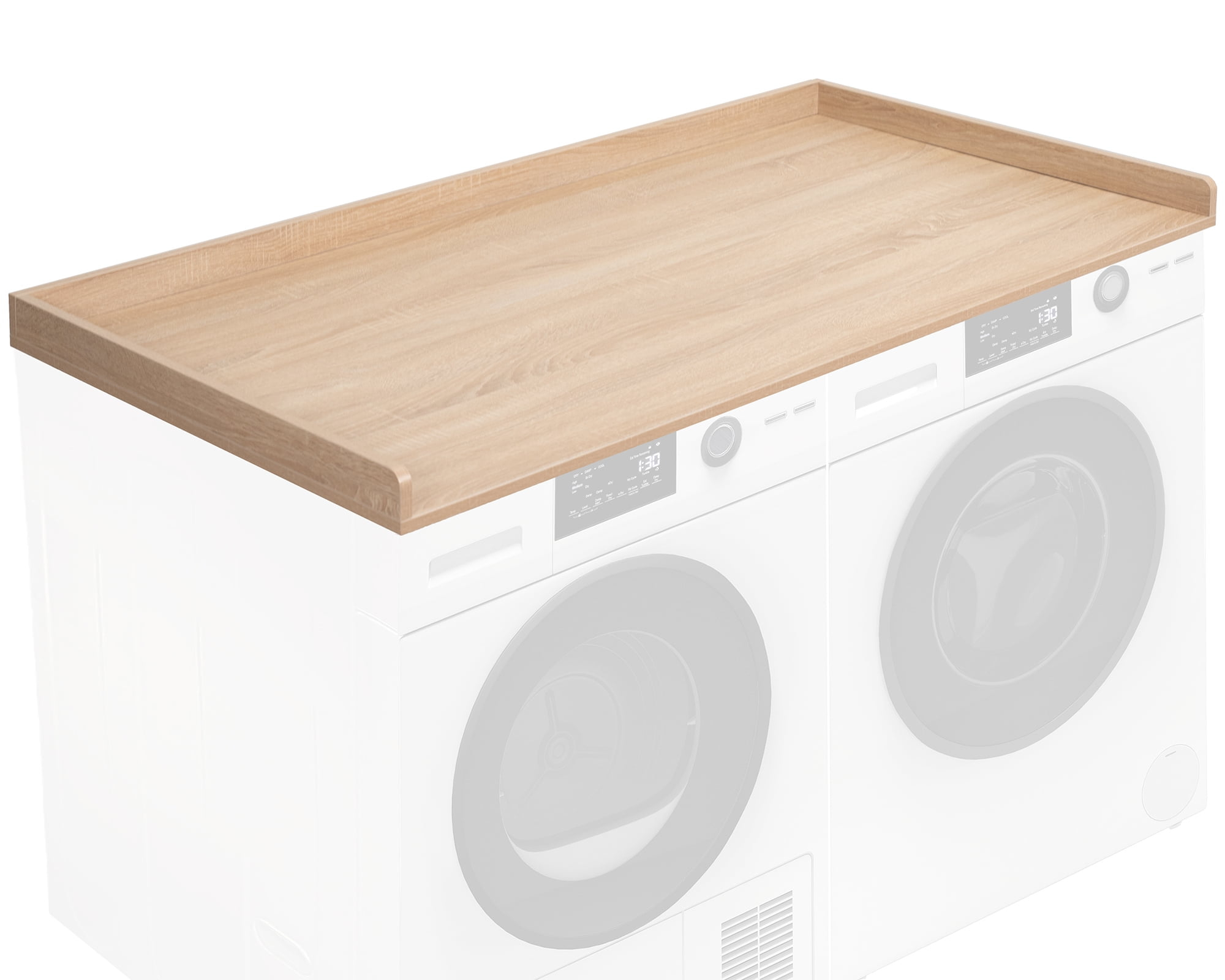 Washer Dryer 54 inch Countertop with Safety Ledge for Laundry Room Organization, Light Wood, LF-WDCT1C